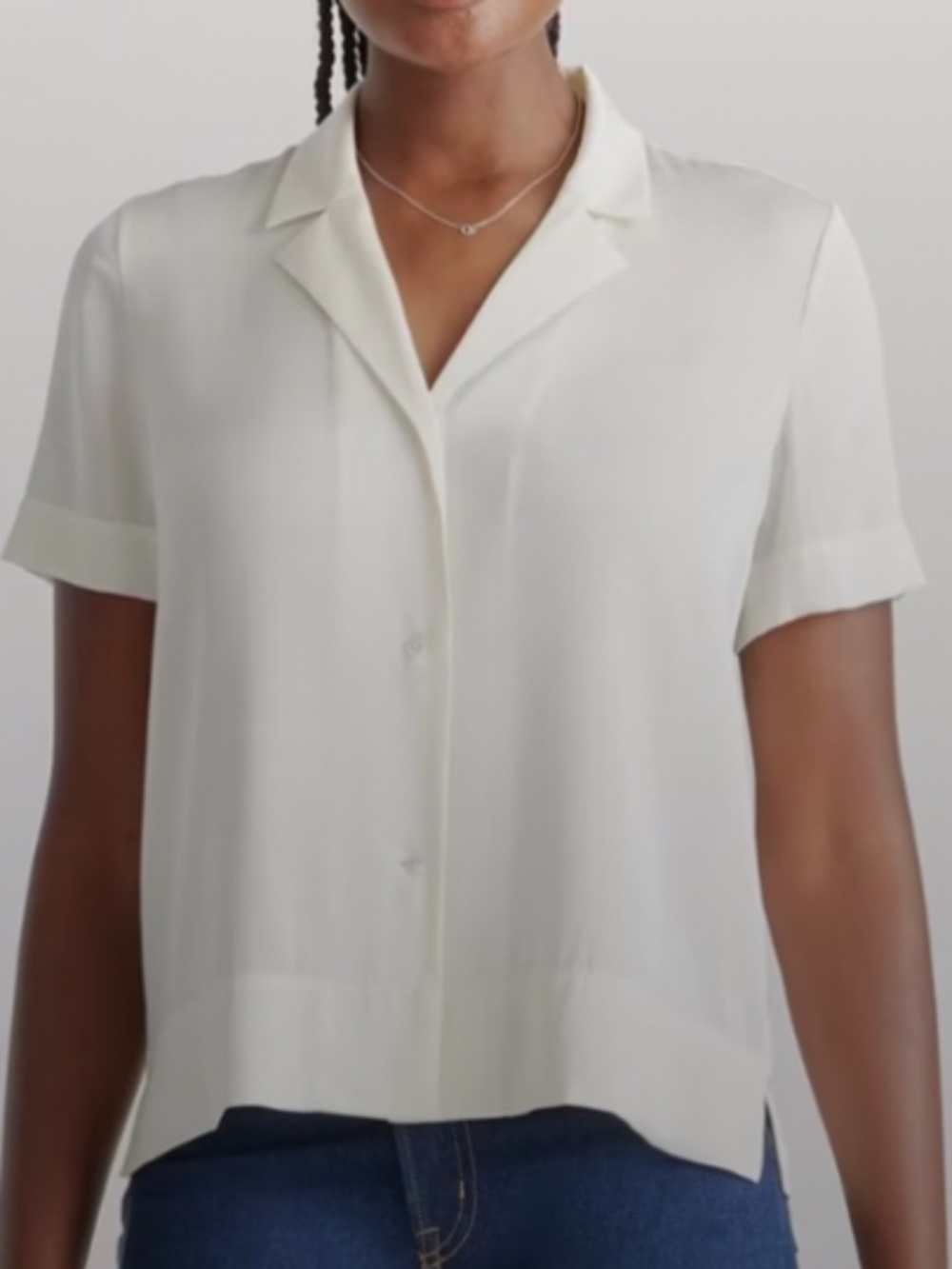 Quince Ivory Washable Stretch Silk Short Sleeve Blouse XS